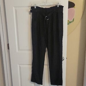 Mason & Belle SzXL linen Black Pants side pocket elastic belted waist